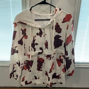 Cow print lightweight pullover with hood